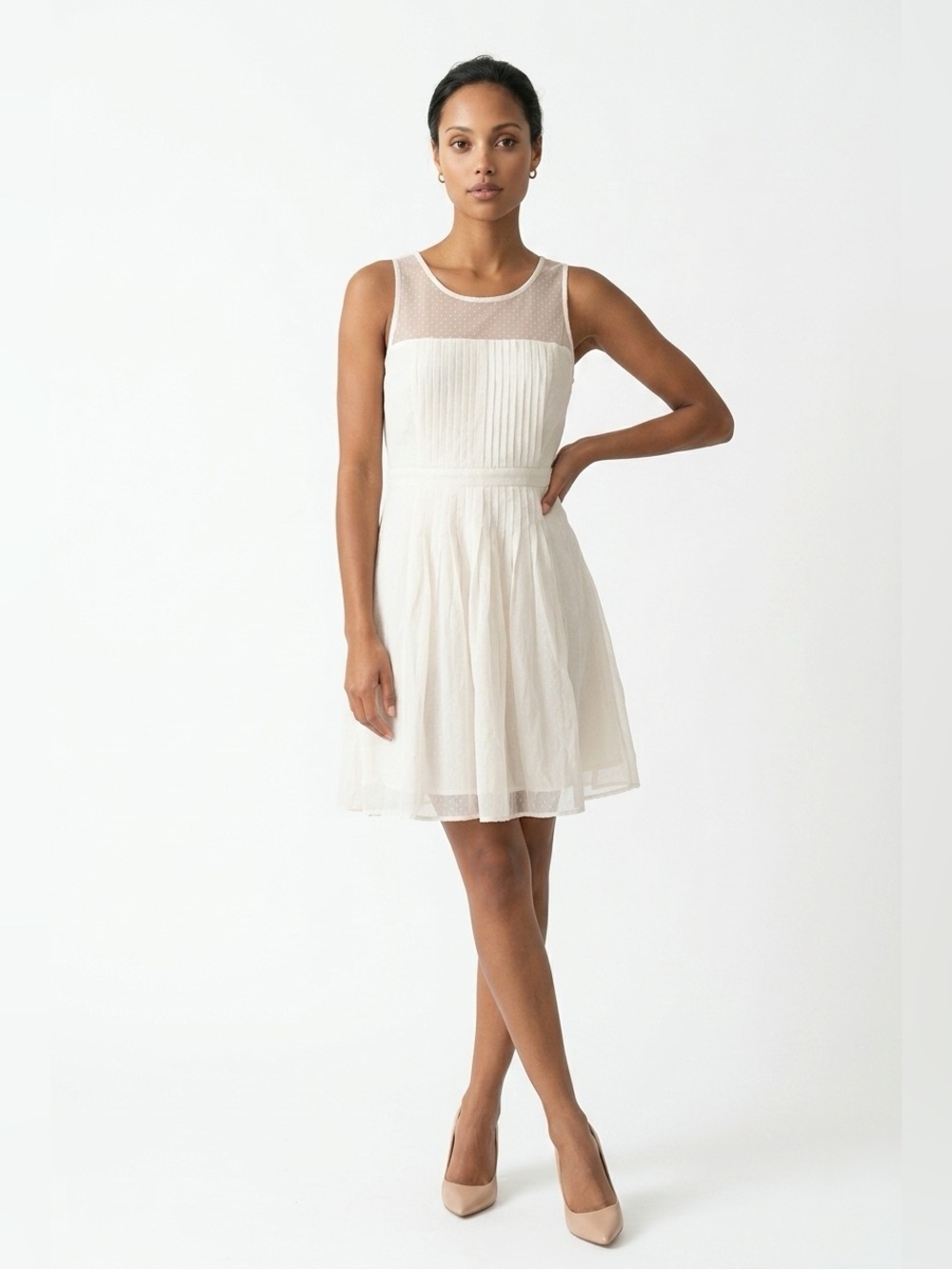 Doe & Rae Cream coloured mesh detail dress